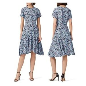 Jason Wu Collection Blue Floral Ruched Tiered Midi Dress - Size 4‎